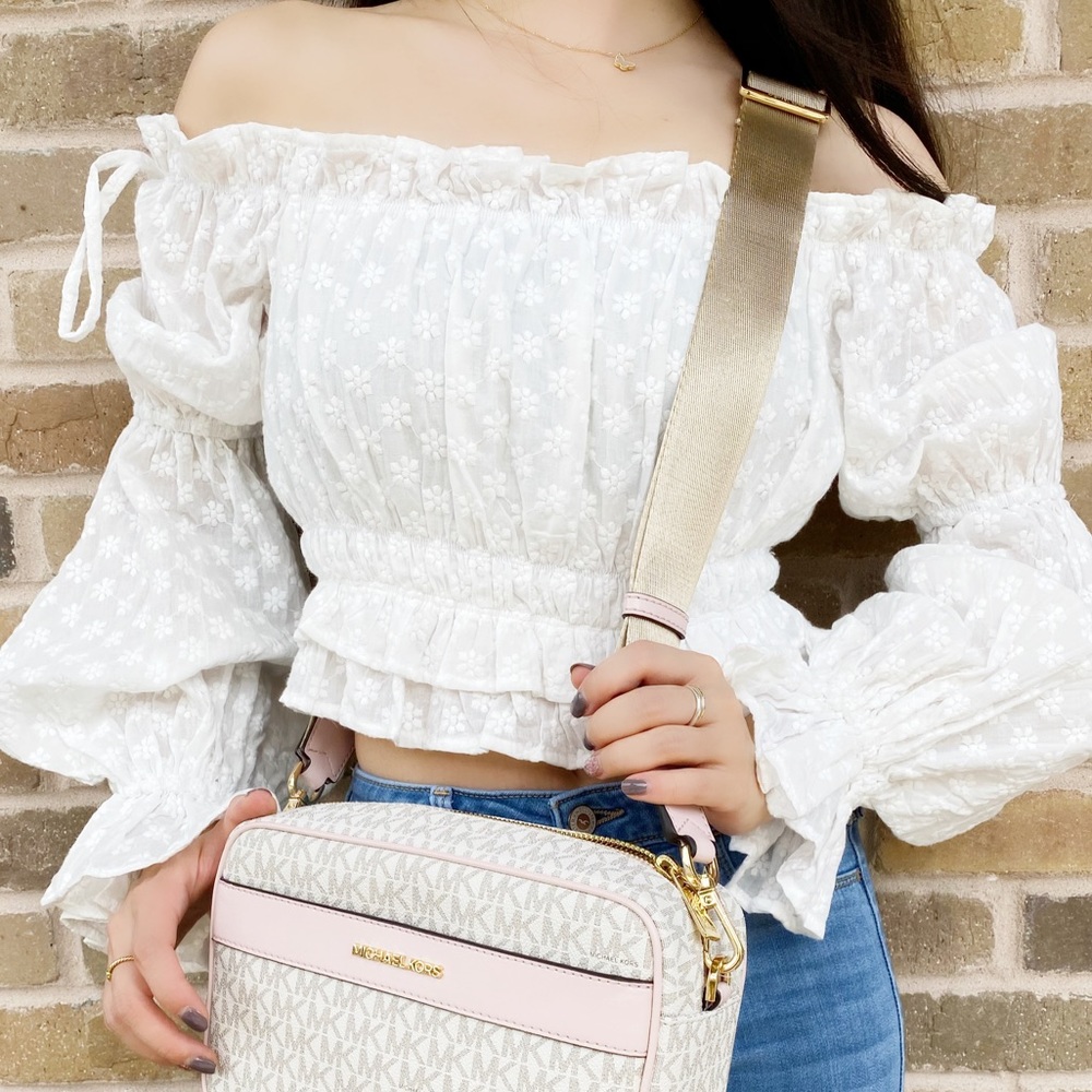 Off Shoulder Ruffle Top XS White - Picture 2 of 7